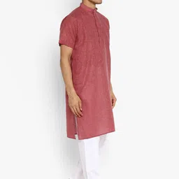 ROYAL KURTA Men Coral Solid Half Sleeves Kurta with Pyjama image 2