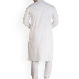 ARRUGA Striped Straight Band Collar Linen Kurta with Pyjamas image 5