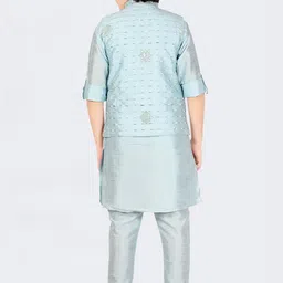 CAVIO Boys Blue Embroidered Sequinned Kurta with Churidar image 5
