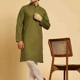 Enciger Regular Mandarin Collar Pure Cotton Kurta with Pyjamas image 5