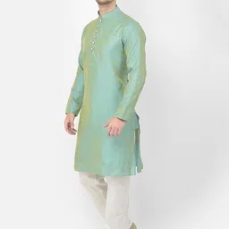 SG LEMAN Men Turquoise Blue Regular Raw Silk Kurta with Pyjamas image 5