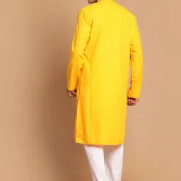 VASTRAMAY Men Yellow Pleated Kurti with Pyjamas image 4