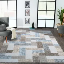 obsessions Blue and Brown Geometric 4x6 Feet Machine Made Carpet image 1