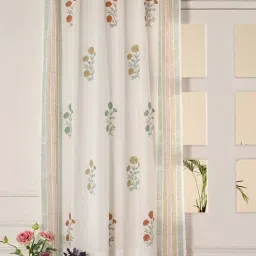 peepul tree Jaipuri Hand Block Print Cotton with Floral Border Teal, Mustard & Rust 1Pc (5ft) Window Sheer Curtain-picture-35