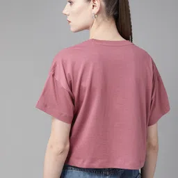 roadster Women Typography Round Neck Pure Cotton Pink T-Shirt image 5