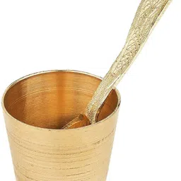 daridra bhanjan Pure Brass Pooja Thali Set | Plate, 2 Katori, Bell, Glass & Spoon | Bhog Thali Brass image 5