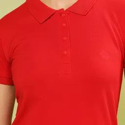 dollar Women Solid Polo Neck Cotton Blend Red T-Shirt image 5