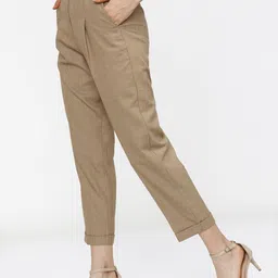 tokyo talkies Women Regular Fit Beige Cotton Blend Trousers image 2