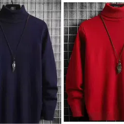 gulika Men Striped High Neck Dark Blue, Red Sweater-picture-29