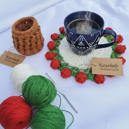 kayakalp dcreativemind Pack of 1 Cotton Flower cup coster with pot & bouquet image 5