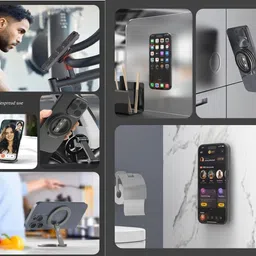 FKU 2025 Gym Dual Side Megnetic Phone Holder 360 Rotating Suction,Foldable Design Mobile Holder image 3