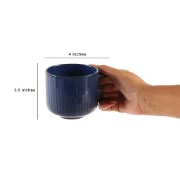 miah decor Blue Ceramic 310ml Handcrafted 3pc Coffee Mugs with Tray image 3