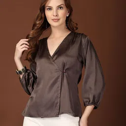 katline Casual Puff Sleeves Solid Women Grey Top-picture-12