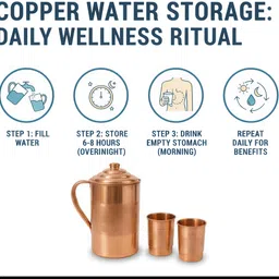 tambaveda Pure Copper Water Jug Set with 2 Glass Health Benefit Drinkware | 2000 ml Jug Glass Set image 4