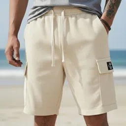 indiclub Self Design Men Beige Regular Shorts image 1