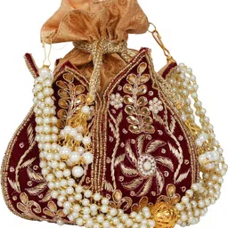 anekaant Women Maroon, Gold Potli image 3