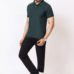 hilfire region Pack of 2 Men Solid Polo Neck Cotton Blend Red, Dark Green T-Shirt image 5