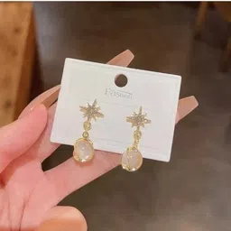 rishastyle Gold plated with AD stone earrings Zircon Alloy Drops & Danglers image 3