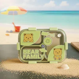 vrjk Kawaii Bear Family 3 Compartment Stainless Steel Lunch Box With Spoon & Fork B41 3 Containers Lunch Box-picture-44