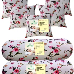 actos Combo Set Of 5 Cushion And 2 Microfibre Floral Bolster Pack of 7 image 2