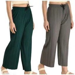 sark fashions Pack of 2 Women Regular Fit Grey, Green Crepe Trousers-picture-15