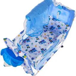 pandaoriginals BEST QUALITY BLUE CRADLE PREMIUM QUALITY With Mosquito Net Baby Jhula,Baby Paalna with Canopy Newborn Baby LittleNest Bassinet Cradle with Mosquito Net-Canopy And Wheels Recommened For Cradle For Baby With Net And Swing kids Cradle Baby Cradle Mosquito Net Cradle baby cradle jhula swing image 3