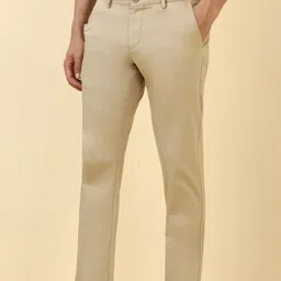 allen solly Men Slim Fit Beige Cotton Blend Trousers image 4