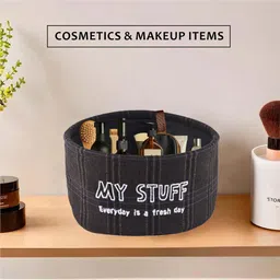 heart home Cotton (Set of 6) Cosmetic & Skincare Dressing Table Organizer | GM-9-BLK | Black Storage Basket image 5