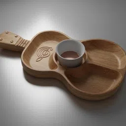 navdurga Teak Wood Guitar-Shaped Serving Tray with Bowl & Musical Design – 4 Compartments Tray-picture-12