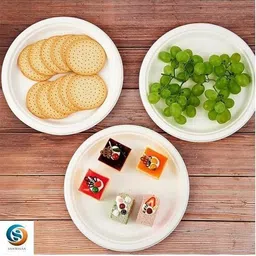 ss solutions Pack of 50 Bamboo Round Disposable Eco-Friendly Sugarcane Paper Bagasse Plate 7 inch Dinner Set image 3