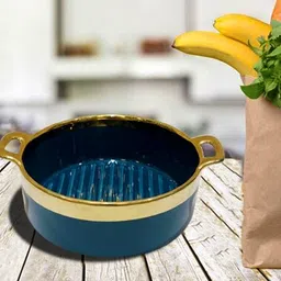 lemon tree Ceramic Round Deep Serving Dish Pan with Double Handle For Kitchen & Dining Tray image 4