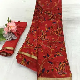 krezvi Unstitched Chiffon Blouse Material Solid, Floral Print, Embellished, Printed image 1