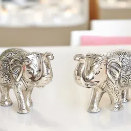 uniquepacks Beautiful Elephant Statue Silvet Polish 2 Pcs For Home Decor Elephant Figurines Decorative Showpiece - 8 cm-picture-15