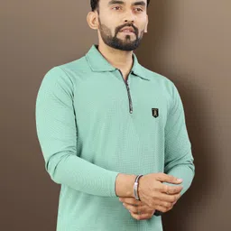 vebnor Men Solid Polo Neck Polyester Green T-Shirt image 5