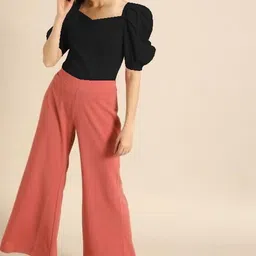 dream beauty fashion Casual Puff Sleeves Solid Women Black Top image 4