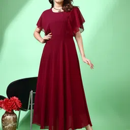 fashion2wear Women Fit and Flare Maroon Maxi/Full Length Dress-picture-13