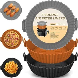 Pack of 3 Black,Brown And Gray Breakfast Tray Silicone Air Fryer Mat Airfryer Tray-image-21