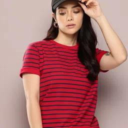 dillinger Women Striped Round Neck Pure Cotton Red T-Shirt-picture-23