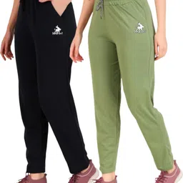 seaprint Pack of 2 Women Solid Dark Blue, Light Green Track Pants-picture-23