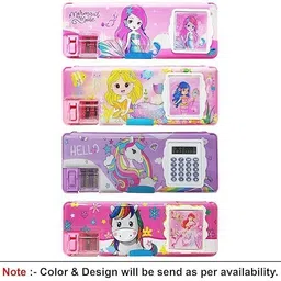 ar bhumi Stylish Pencil Box With Inbuild Sharpener and Calculator For Girls Mermaid Design, Unicorn Design, Sent as per Availability Art Plastic Pencil Box-picture-27