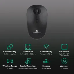 ZEBRONICS Zeb-Bold Wireless Optical Mouse (1600 DPI Adjustable, Smart Energy Saving Mode, Black) image 2