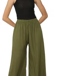 aasma creatives Women Regular Fit Green Viscose Rayon Trousers image 5