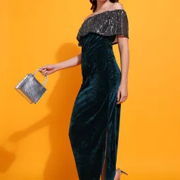 miss haute Women Bodycon Green Maxi/Full Length Dress image 2