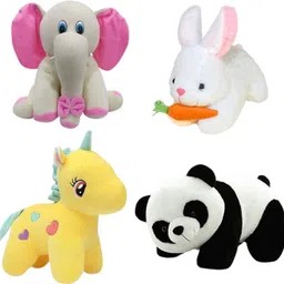 Exclusive combo pack of 4 super soft lovely stuffed toys for kids/ sitting elephant, unicorn , rabbit and panda/ for home decoration and birthdays- 25 cm-image-2