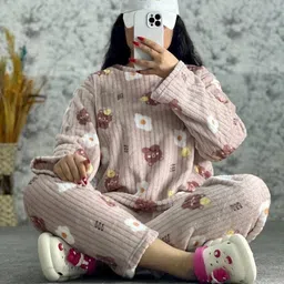 lugo Women Night Suit Set Brown Printed-picture-22