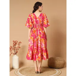 raiyani enterprise Women Fit and Flare Pink, Orange Knee Length Dress image 2