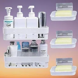 hanumanth 2 PCS Shelves + 3 Pcs Soap Dish ABS Plastic Bathroom Accessories Plastic Wall Shelf-picture-12