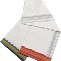 ADITYA TEX Men Cotton White single Dhoti With Twin color Boarders. Self Design Men Dhoti image 3