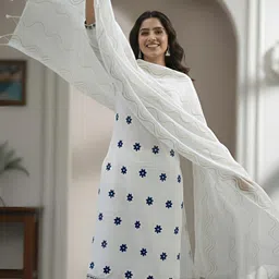 fems Women Pure Cotton Kurta Pant Dupatta Set-picture-43