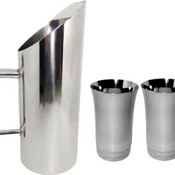 a & h enterprises Plain Design Combo of 1.5 Litre Stainless Steel water jug with Lid and 2 Glasses Jug Glass Set-picture-38